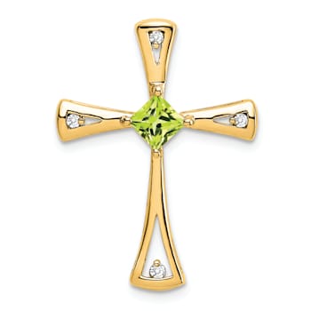 14k Yellow Gold Peridot and Diamond Cross Chain Slide Pendant