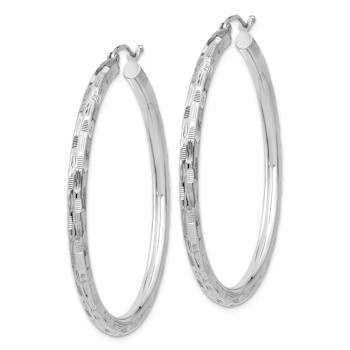 Rhodium Over 14k White Gold 2 3/8" Diamond-Cut Hoop Earrings