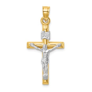 14K Yellow and White Gold Hollow Crucifix Pendant