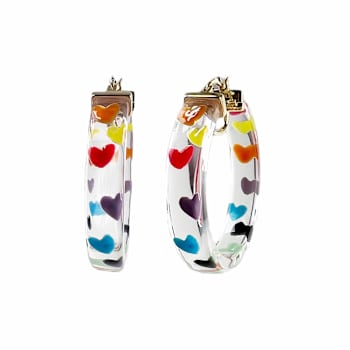 14K Yellow Gold Over Sterling Silver Acrylic and Hand Painted Enamel
Flat Illusion Hoops in Hearts
