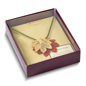 Iridescent Copper and 24k Yellow Gold Dipped Double Full Moon Maple Leaf
20 Inch Necklace