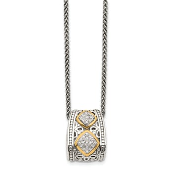 Sterling Silver Antiqued with 14K Accent Diamond Pendant Necklace