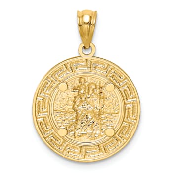 14k Two-tone Gold Polished and Textured St. Christopher Medal Pendant