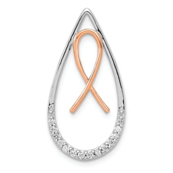 14k White Gold and 14k Rose Gold Diamond Awareness Ribbon Teardrop Chain
Slide Pendant