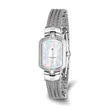 Charles Hubert Stainless Steel Wire Bangle White MOP Dial Watch