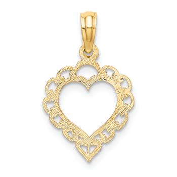 10K Yellow Gold Textured Heart with Lace Trim Charm
