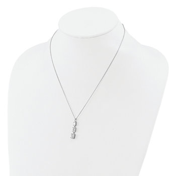 Rhodium Over Sterling Silver Polished Graduated Oval Cubic Zirconia Necklace