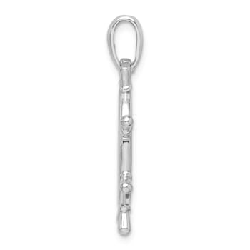 Rhodium Over Sterling Silver Polished Cut-out 3D Ships Wheel Pendant