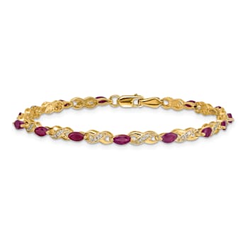 14k Yellow Gold and Rhodium Over 14k Yellow Gold Diamond and Ruby
Infinity Bracelet