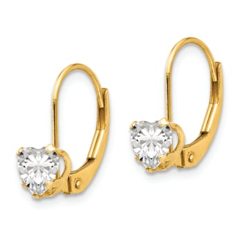 14k Yellow Gold Cubic Zirconia Heart Dangle Earrings