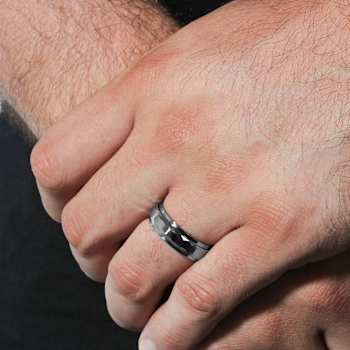 Robert Alton Men's Hammered High Polish Band Ring In Tungsten