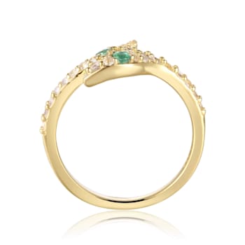 Emerald and White Topaz 14K Yellow Gold Over Sterling Silver Bypass
Snake Ring