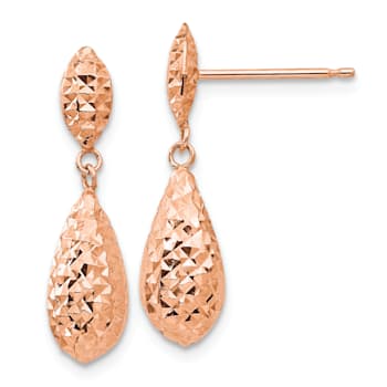 14k Rose Gold Diamond-Cut Puffed Teardrop Dangle Earrings