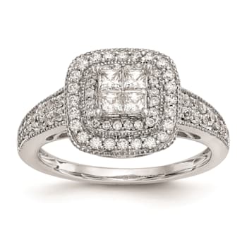 Rhodium Over 14K White Gold Diamond Cluster Engagement Ring 0.67ctw