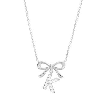 Initial K Bow CZ Necklace In Sterling Silver 0.23ctw