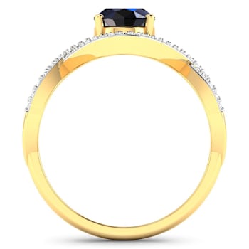 1.54ctw Blue Sapphire and Diamond 14K Yellow Gold Halo Ring