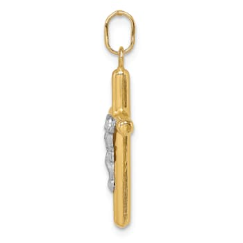 14K Yellow Gold with White Rhodium Polished Hollow Crucifix Charm