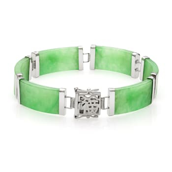 Sterling Silver 24X11MM Dyed Green Jadeite Link Bracelet