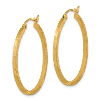 14k Yellow Gold Satin Diamond-cut 1 1/4" Square Tube Hoop Earrings