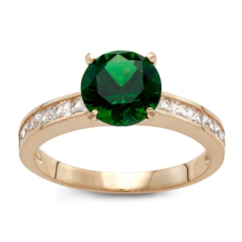 Round Emerald Simulant and White Lab Created Sapphire 10K Yellow Gold
Ring 2.71ctw