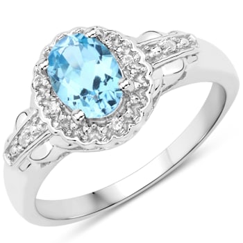 Swiss Blue Topaz & White Topaz Sterling Silver 3 Piece Jewelry Set
Ring, Earrings, Necklace