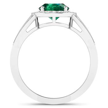 1.97ctw Green Emerald and Diamond 14K White Gold Halo Ring