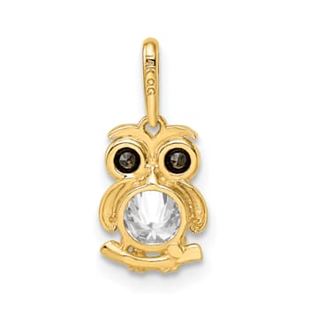14K Yellow Gold Black and White Cubic Zirconia Owl Pendant