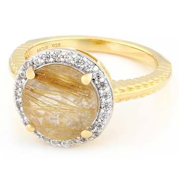 Golden Rutilated Quartz And White Zircon Ring In 18K Gold Over Sterling
Silver 3.73ctw