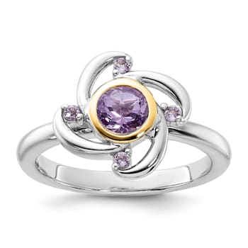 Rhodium Over Sterling Silver with 14K Accent Amethyst and Rose Quartz Ring