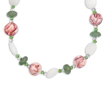 Sterling Silver Aventurine, Crystal, Jadeite and Jasper 18-inch with
2-inch Extension Necklace