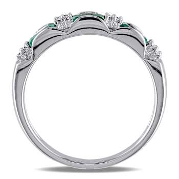 Emerald and Diamond 10K White Gold Ring 0.43ctw