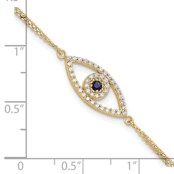 14k Yellow Gold Diamond and Sapphire Evil Eye Bracelet 0.16ctw