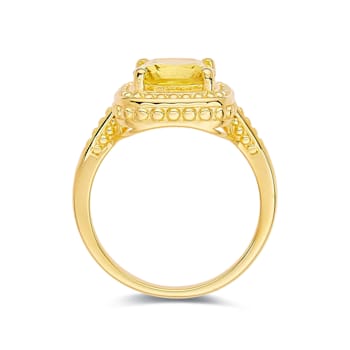 Square Cushion Lab Created Yellow Sapphire 18K Yellow Gold Over Sterling
Silver Ring 2.90ctw