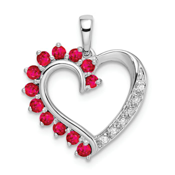 Rhodium Over 14k White Gold Ruby and Diamond Heart Pendant