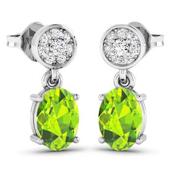 1.26ctw 14K White Gold Oval Green Peridot and White Diamond Halo Earrings