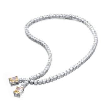 29.43ctw Yellow Cubic Zirconia, Rhodium Plated over Sterling Silver
Two-Stone Tennis Collar Necklace
