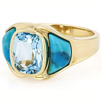 Turquoise And Sky Blue Topaz Ring In 18K Gold Over Sterling Silver 3.00ct