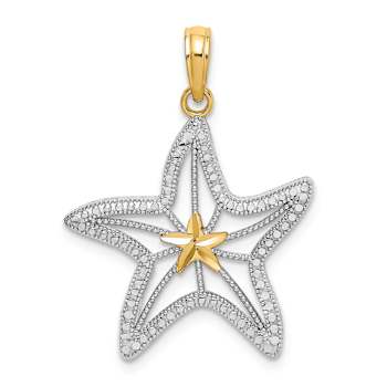 14K Two-tone Gold  Diamond-Cut and Textured Starfish with Star Charm