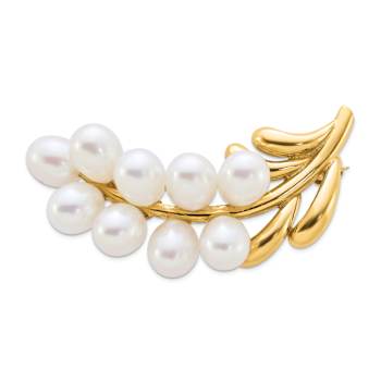14K Yellow Gold Polished Cluster 5-6mm White Rice Freshwater Cultured
Pearl Pin Brooch