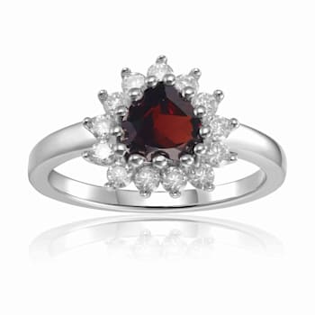 Heart Shape Garnet with White Topaz Accents Sterling Silver Ring, 1.30ctw