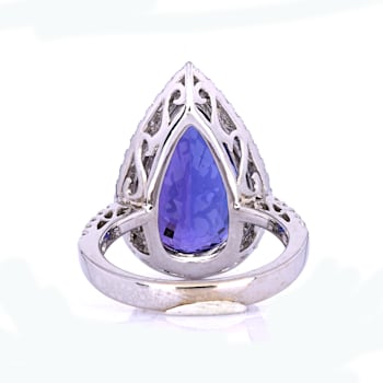 12.43 Ctw Tanzanite and 0.62 Ctw White Diamond Ring in 18K WG