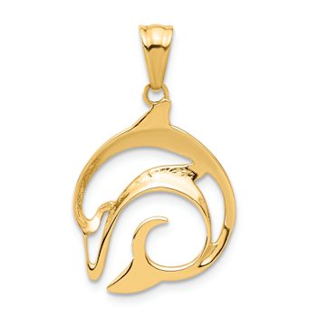 14k Yellow Gold Polished Cut Out Dolphin Pendant