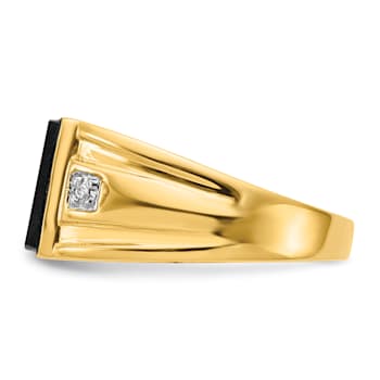 10K Yellow Gold Men's Onyx and Diamond Ring