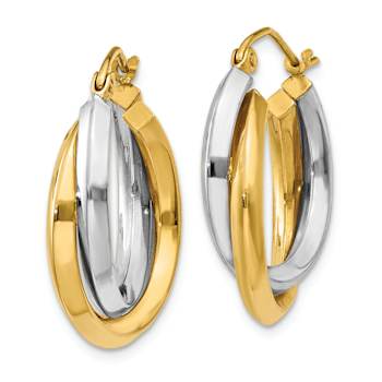 14k Yellow Gold and 14k White Gold 9/16" Polished Double Hoop Earrings