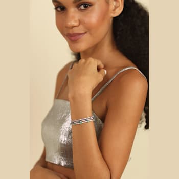 Oval Sapphire and White Zircon Sterling Silver Bolo Bracelet