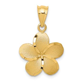 14k Yellow Gold Diamond-Cut and Satin Plumeria Pendant