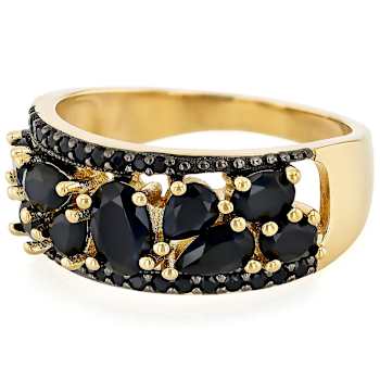 Black Spinel Mixed-Shape Band Ring In 18K Gold Over Sterling Silver 1.48ctw