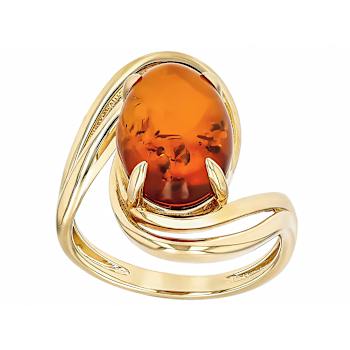 Amber Bypass Ring In 18K Gold Over Sterling Silver