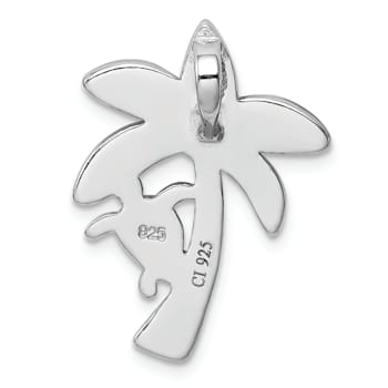 Rhodium Over Sterling Silver Blue Inlay Lab Created Opal Palm Tree Slide