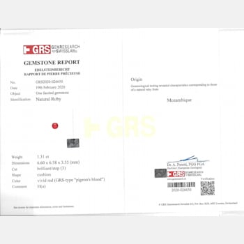 Ruby 6.6x6.6mm Cushion 1.31ct